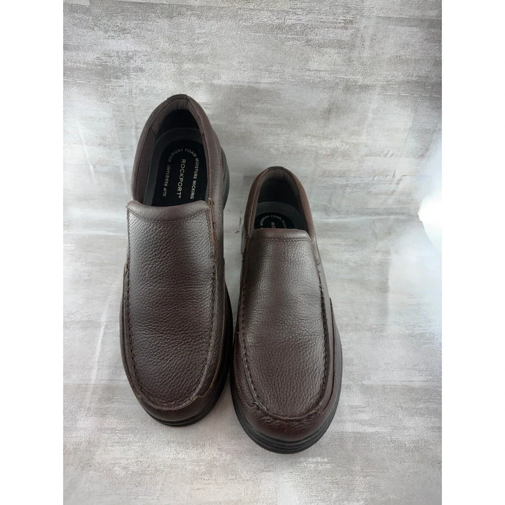 Rockport Men CG8964 Brown Leather Slip On Loafers Shoes Size 12 W Wide